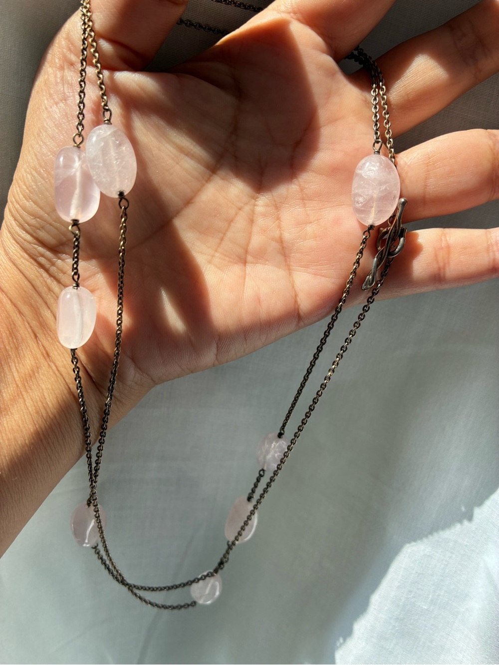 Pink rose quartz necklace with Sterling Silver 925 chain & clasp 36” long